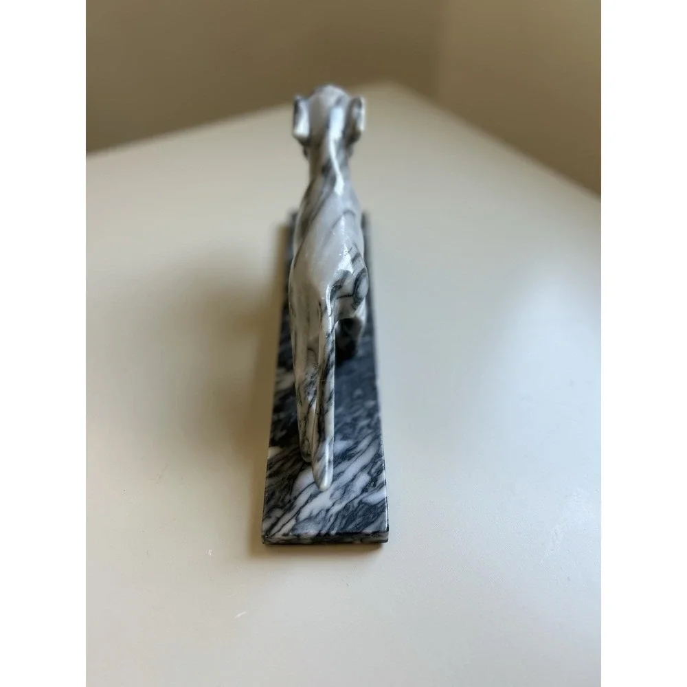 Vintage Marble Panther Statue Black White Stone Sculpture Mid Century Modern